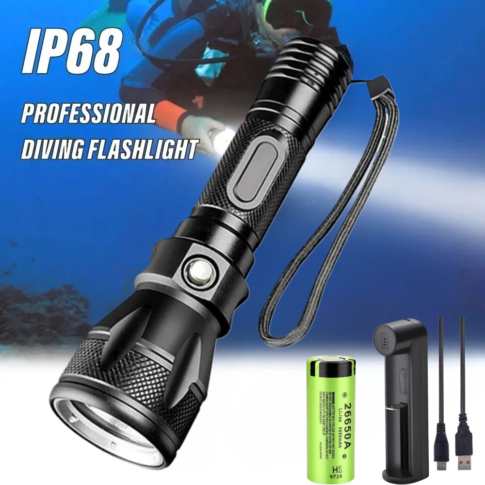 Underwater Flashlight - Профессиональный фонарь для подводного плавания, светодиодный